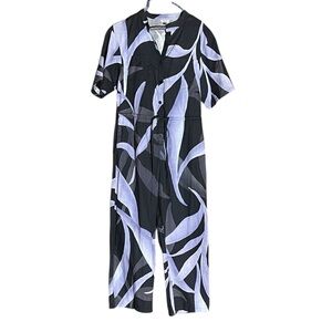 THE KIT COTTON JUNGLE PRINT LILAC PURPLE BLACK BUTTON UP JUMPSUIT EXC COND SM